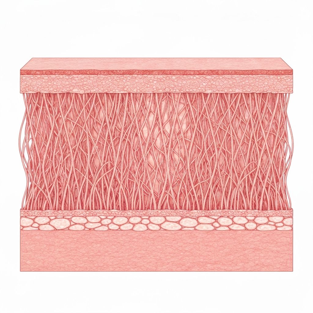 Schemat włókien kolagenu i elastyny w skórze